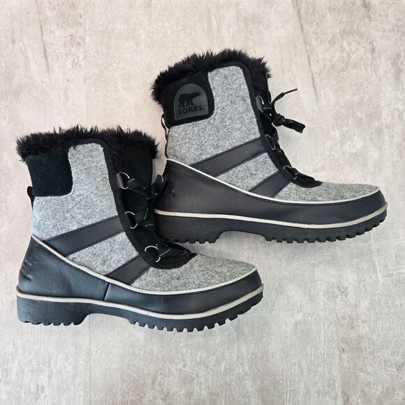 Sorel Boots Waterproof Gray Black Fur Lined Outdoor Lace Up Snow Winter Booties - Picture 5 of 13